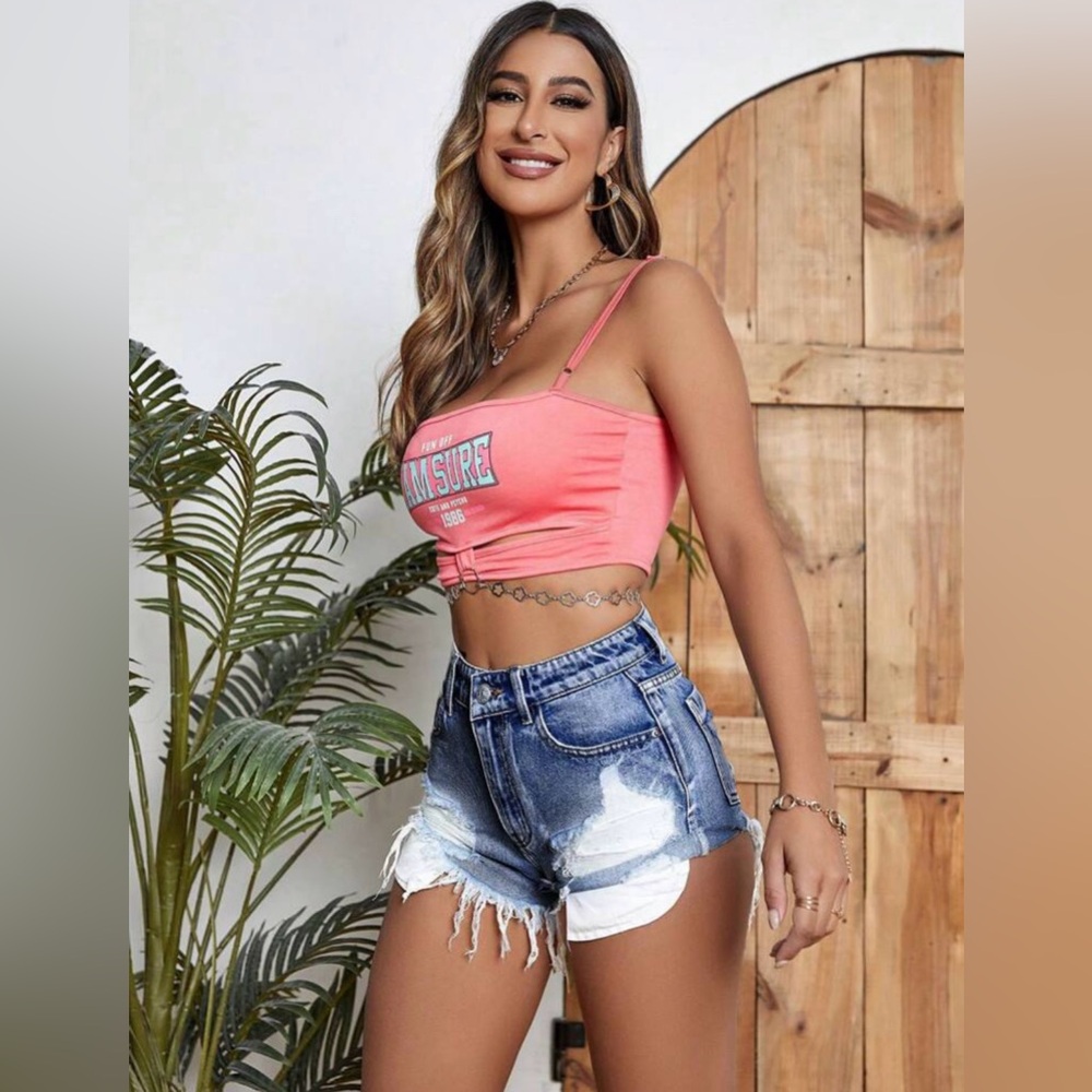 SHEIN Distressed Cut-off Blue Jean Shorts